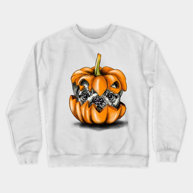 Halloween Pumpkin Pug Crewneck Sweatshirt by fakeface